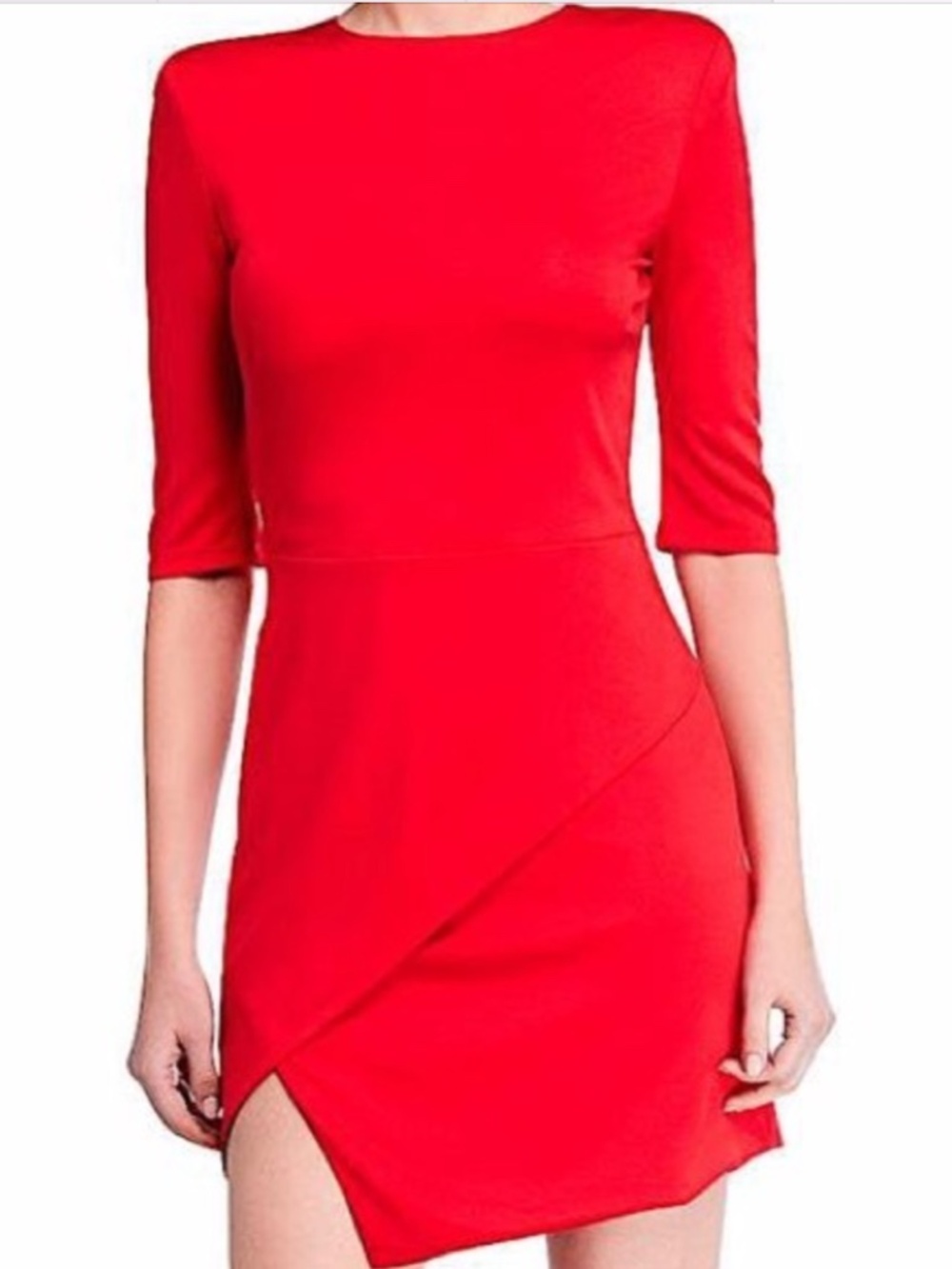 Alice + Olivia Nova Ruby Red Asymmetrical Mini Dress, Size 4, Strong Shoulder